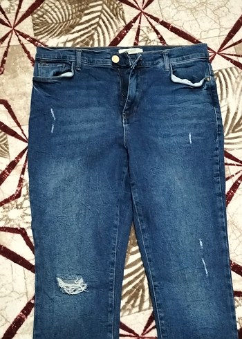 32 Beden Renkli Yırtık Detaylı Kadın Bol Kesim Kot Pantolon