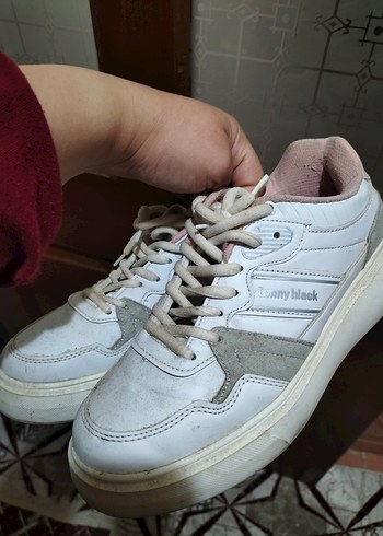 38 Beden Beyaz Gri Bağcıklı Kadın Sneakers