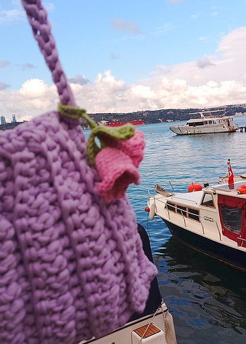 Pembe Örgü Bohem Kadın Çanta - Görsel 2