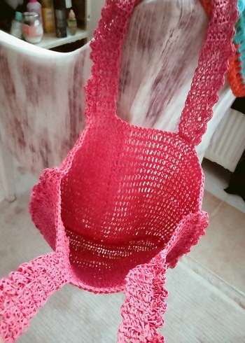 Dantel Detaylı Pembe Örgü Kadın Çanta - Görsel 3