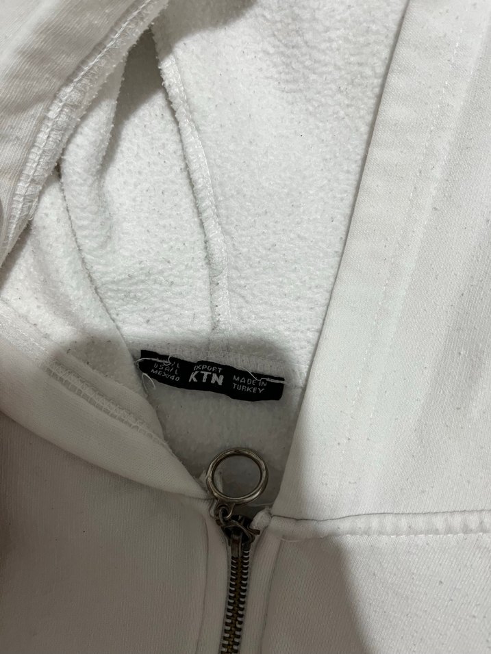 Beyaz Fermuarlı Kapüşonlu Sweatshirt - Görsel 2