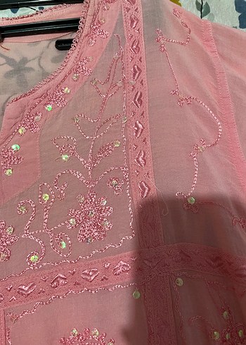 Gül Kurusu Nakışlı Bohem V Yaka Bluz - Görsel 2