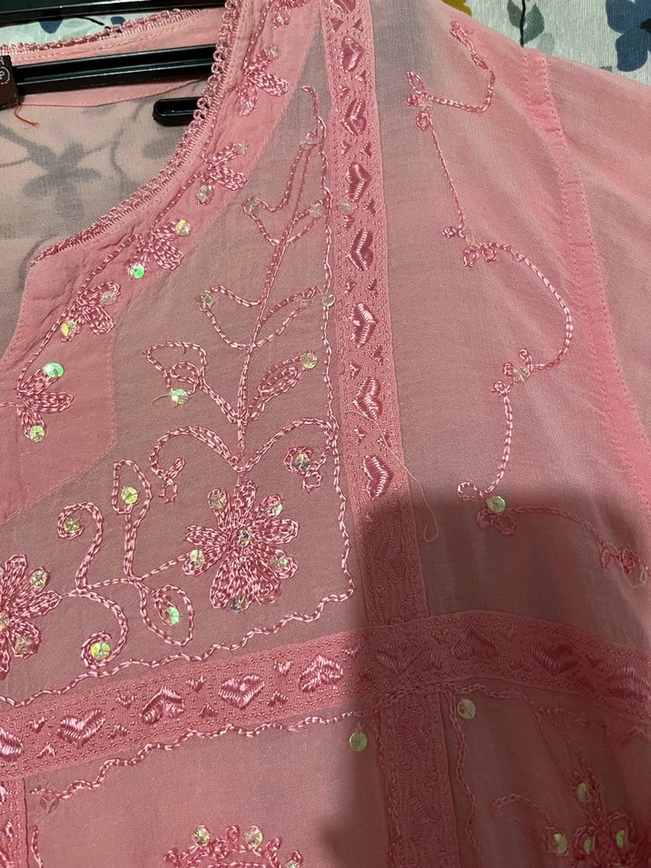 Gül Kurusu Nakışlı Bohem V Yaka Bluz - Görsel 2