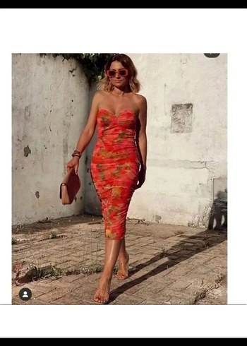 Zara Pembe Straplez Kokteyl Elbisesi
