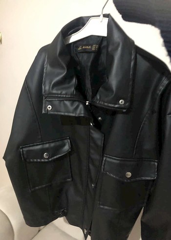 Düğmeli Siyah Deri Kadın Ceket - Görsel 2