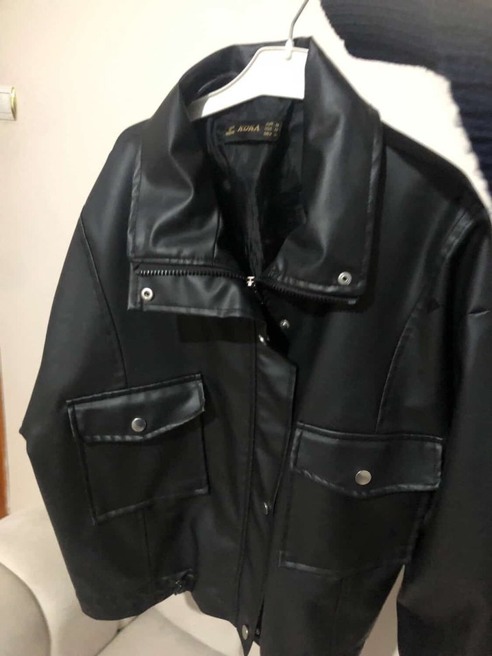 Düğmeli Siyah Deri Kadın Ceket - Görsel 2