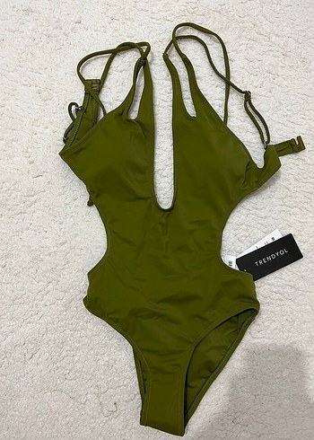 Kadın Haki Strappy Kemerli Mini Mayo