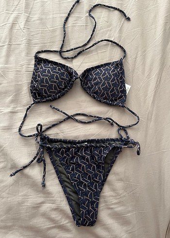 Lacivert Desenli İpli Kadın Bikini