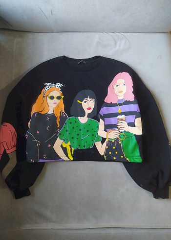 Kadın Çok Renkli Baskılı crop Sweatshirt