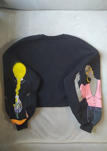 Diğer Kadın Çok Renkli Baskılı crop Sweatshirt