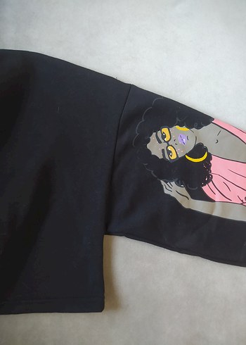 s Beden Kadın Çok Renkli Baskılı crop Sweatshirt