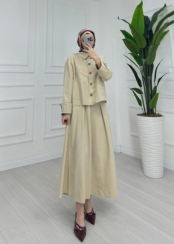 Bej Kadın Uzun Kollu Regular Fit Takım 36-38 beden