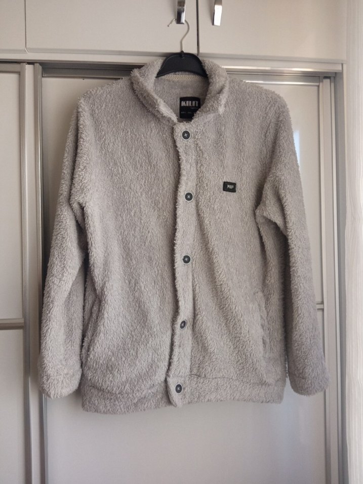 Düğmeli Gri Erkek Polar Ceket - Görsel 3