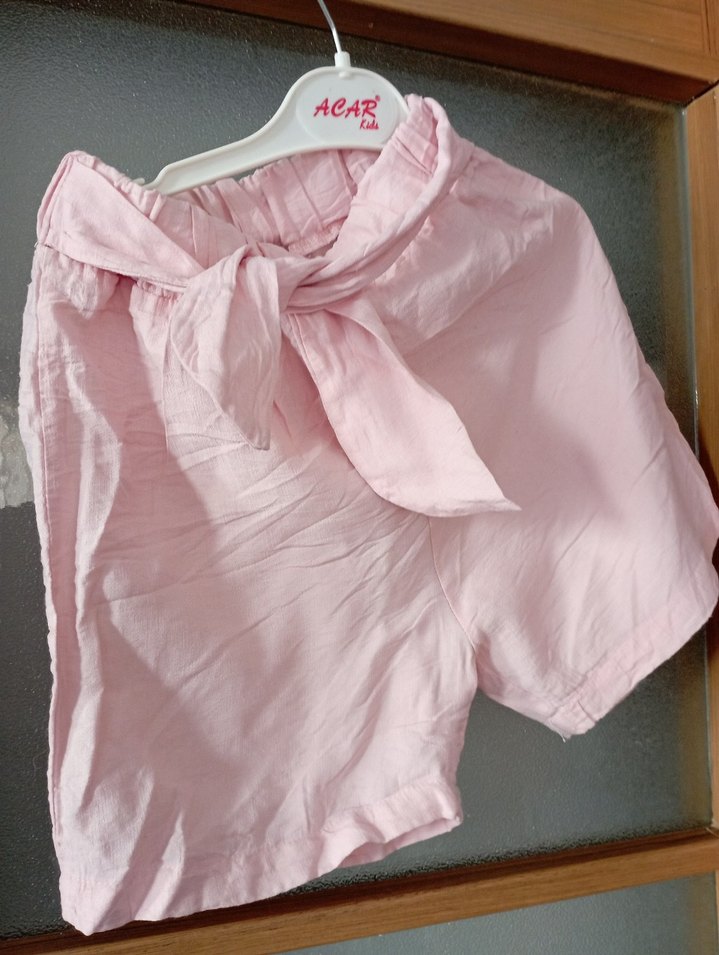 Pembe Kız Çocuk Keten Askılı ikili takım - Görsel 2