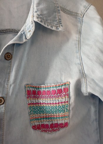 Nakışlı Mavi Denim Kız çocuğu Gömlek - Görsel 2