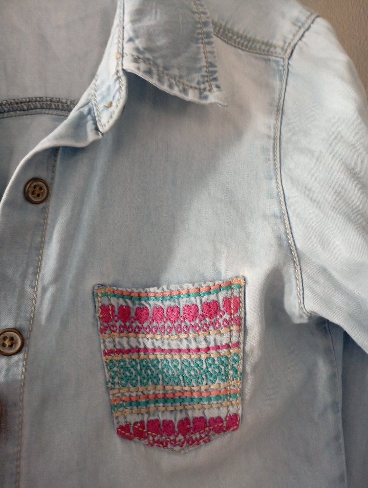 Nakışlı Mavi Denim Kız çocuğu Gömlek - Görsel 2