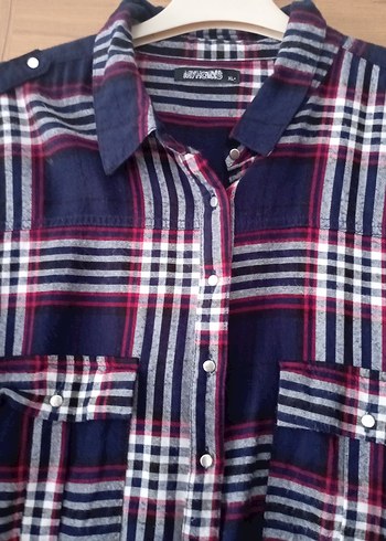 Bordo Ekose Pamuklu Salaş Kadın Gömlek - Görsel 2