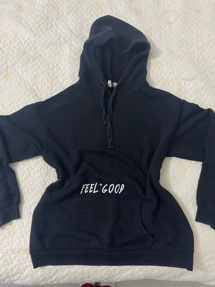 Siyah Kapüşonlu Kadın Sweatshirt - Görsel 2