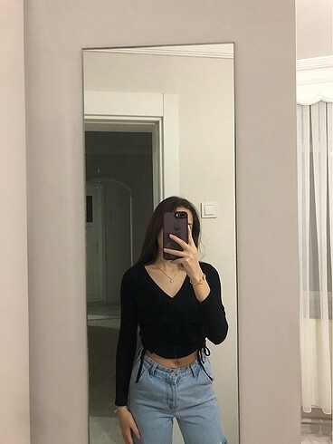 Siyah uzun kollu crop