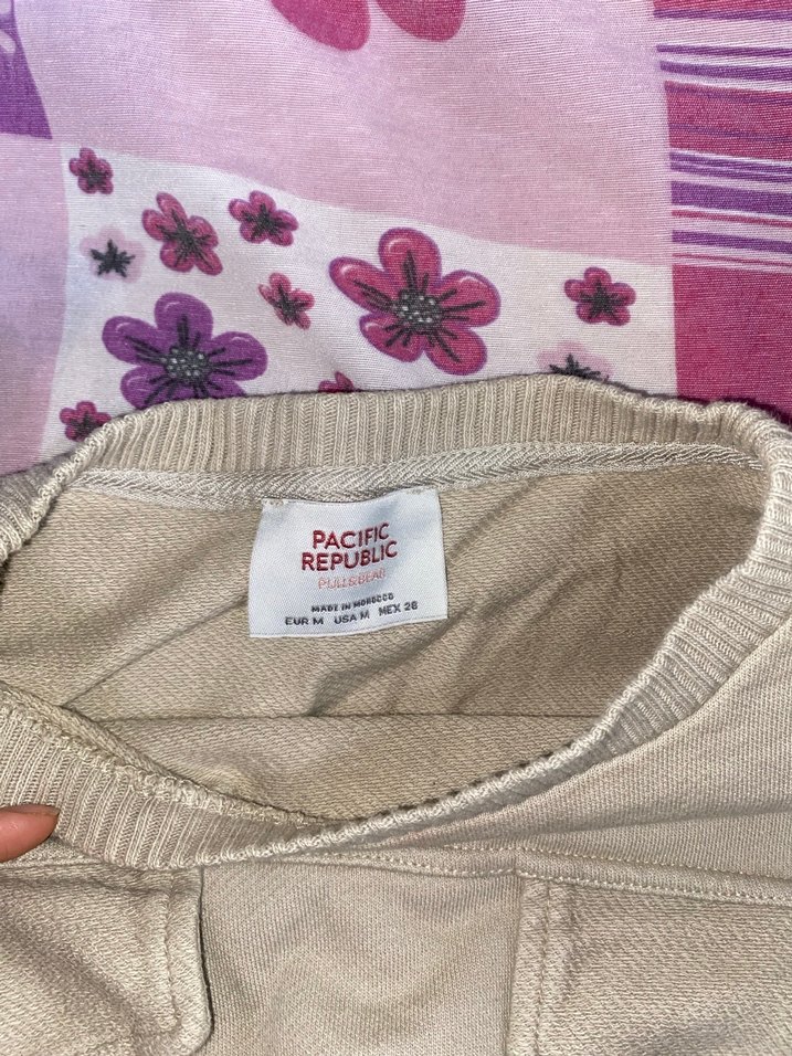 Düğmeli Bej Kadın Pamuklu Sweatshirt - Görsel 2