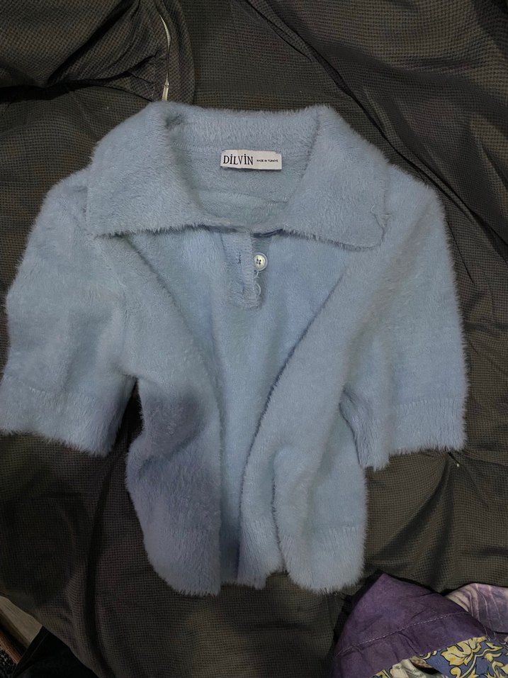 Dilvin mavi kısa kollu kazak - Görsel 2