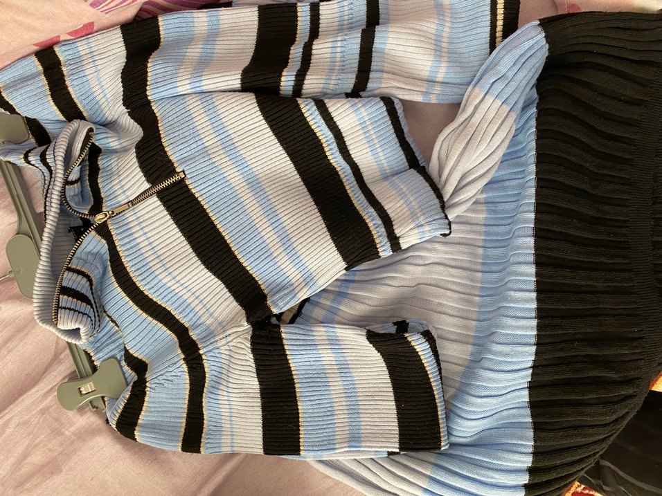 Uzun Kollu Yüksek Yaka Çizgili Kadın elbise - Görsel 3