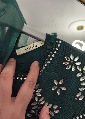 40 Beden yeşil Renk Yeşil Nakışlı Uzun Kollu Bohem Elbise