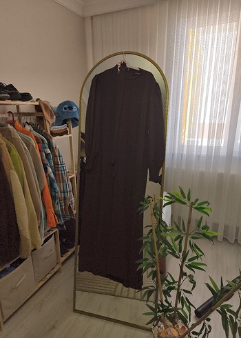 42 Beden kahverengi Renk Drapeli Uzun Kahverengi Kadın Elbise