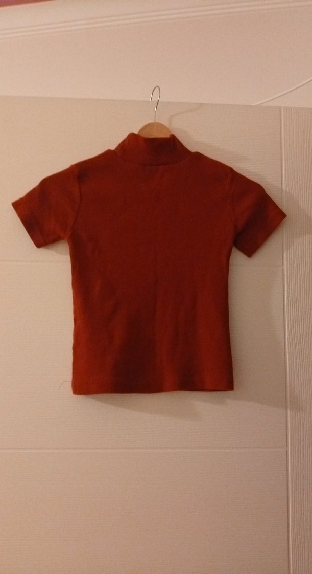 Kız Çocuk Kırmızı Yarım Balıkçı Yaka Tişört - Görsel 2