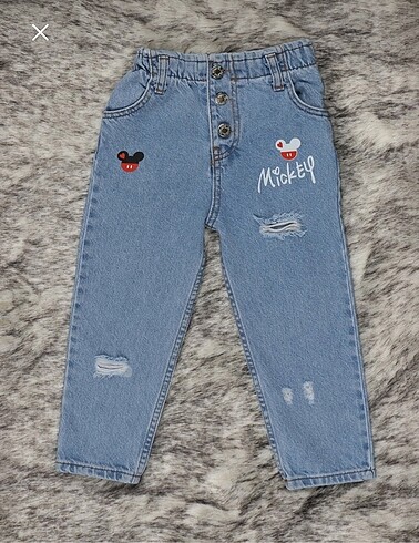5 Yaş Beden mavi Renk Kız çocuk mickey baskılı kot pantolon
