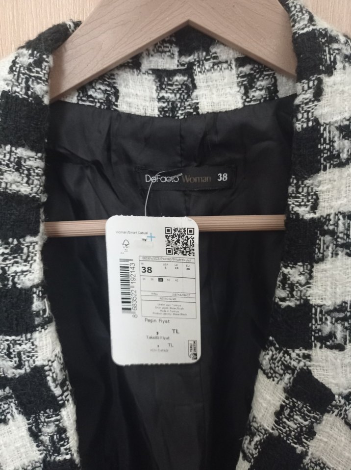 Oversize Fit Kazayağı Desenli Siyah Blazer - Görsel 3