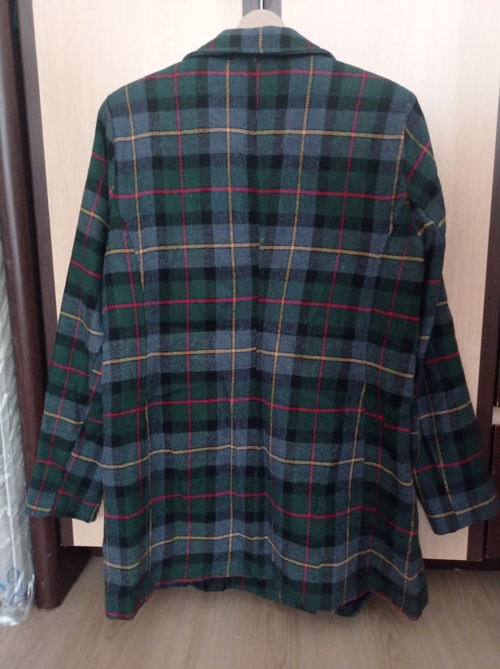 Düğmeli Ekose Midi Kadın Ceket - Görsel 3