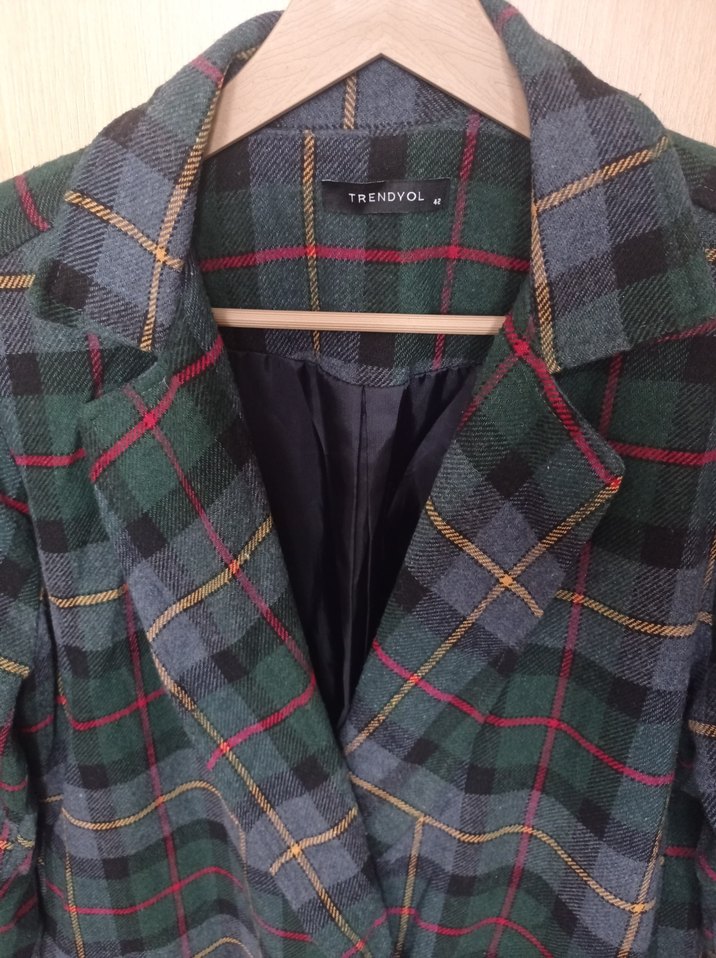 Düğmeli Ekose Midi Kadın Ceket - Görsel 2