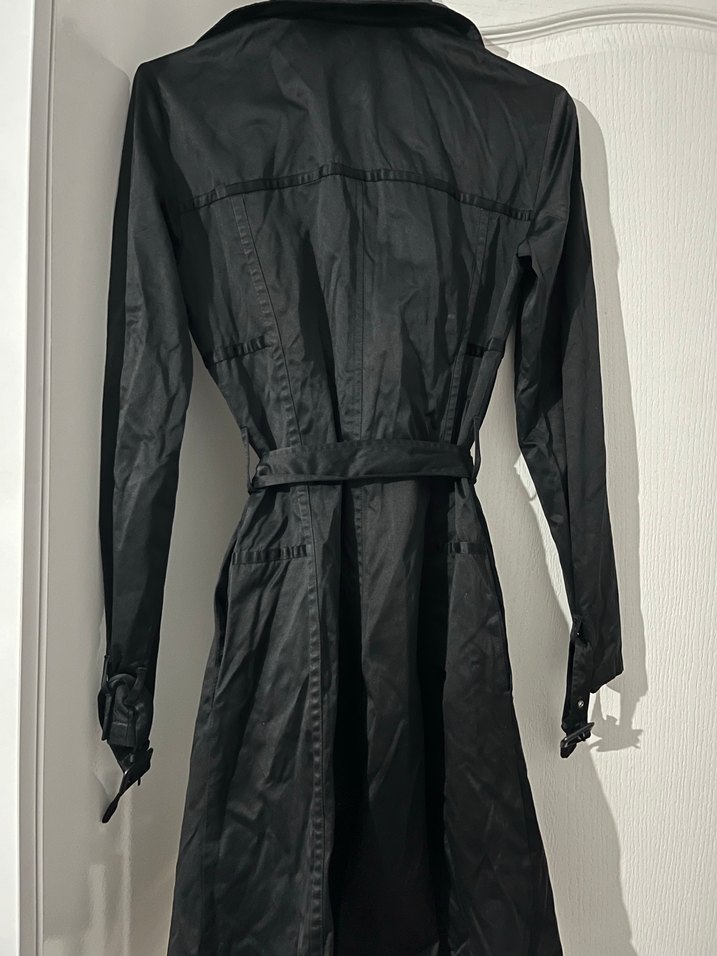 Siyah Kemerli Uzun Kadın Trençkot - Görsel 2