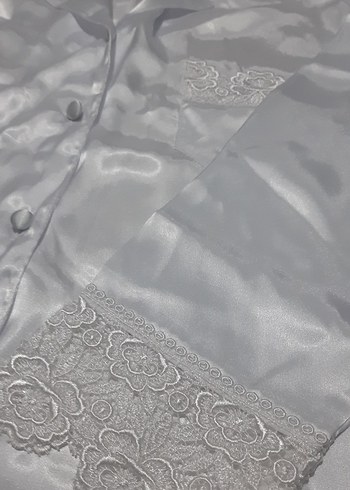 38 Beden Beyaz Parlak Midi Kadın Kısa Kollu Pijama Takımı