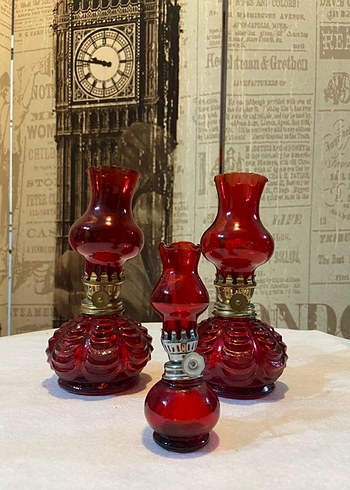  Beden Kırmızı Vintage Gaz Lambaları Seti