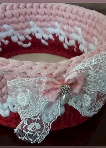 Beden çeşitli Renk Pembe El Örgüsü Sepetler Dantel Detaylı