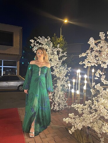 l Beden yeşil Renk Kadın Abiye elbise
