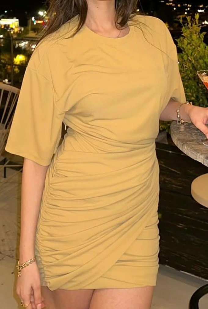 Sarı Drapeli Midi Kadın Elbise - Görsel 2