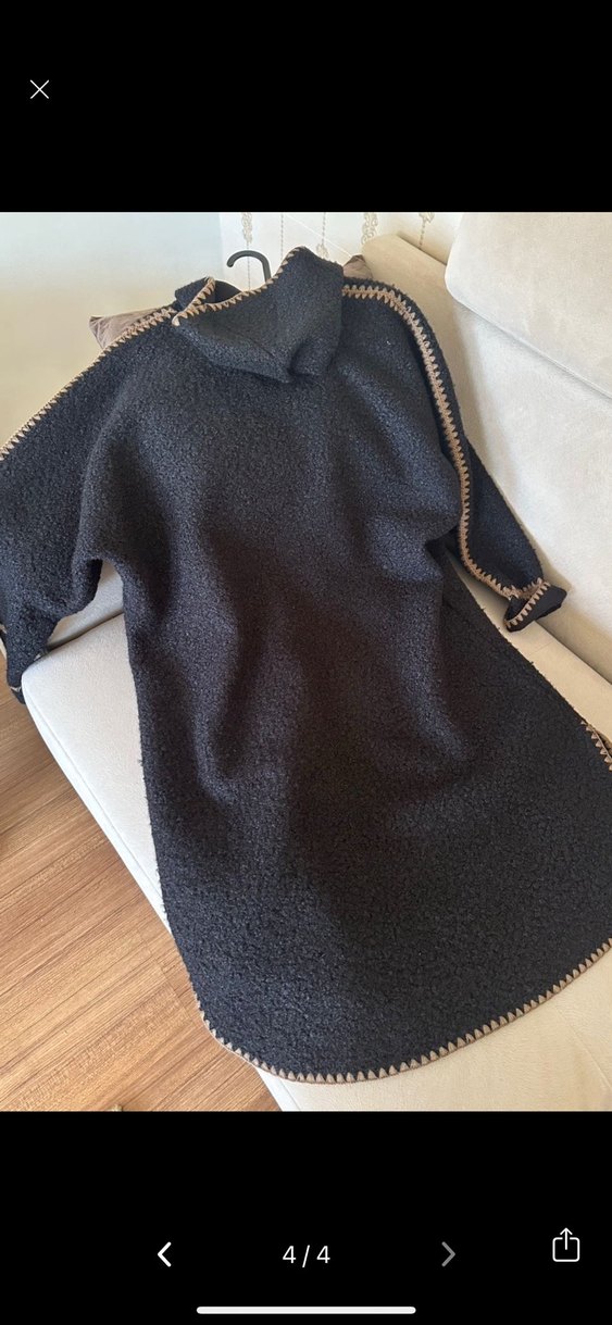 Nakışlı Siyah Uzun Kadın Kaban - Görsel 4