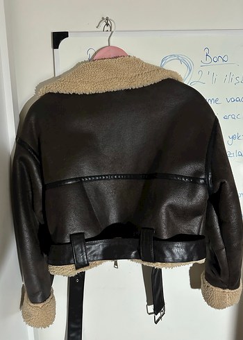 Kahverengi Kürklü Deri Mini Ceket - Görsel 3