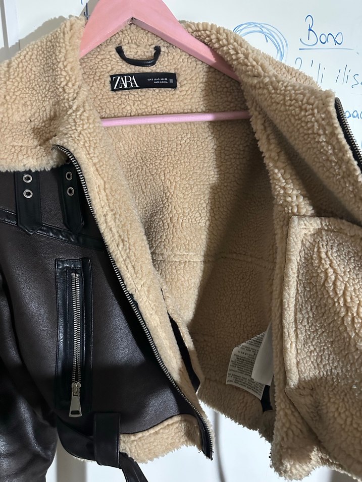 Kahverengi Kürklü Deri Mini Ceket - Görsel 2