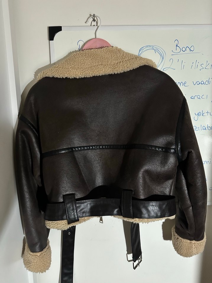 Kahverengi Kürklü Deri Mini Ceket - Görsel 3