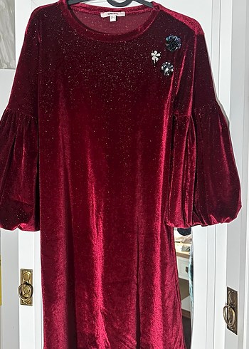 koton kadife parlak kumas elbise - Görsel 4