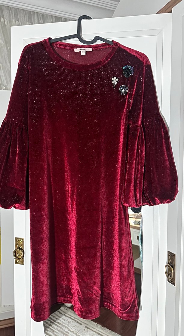 koton kadife parlak kumas elbise - Görsel 4