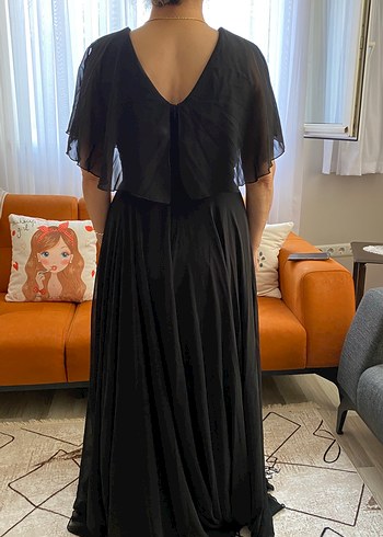 40 Beden Siyah Uzun V Yaka Gotik Abiye Elbise
