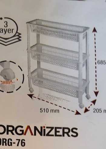 Beden Beyaz Üç Katlı Dolap Düzenleyici sepet