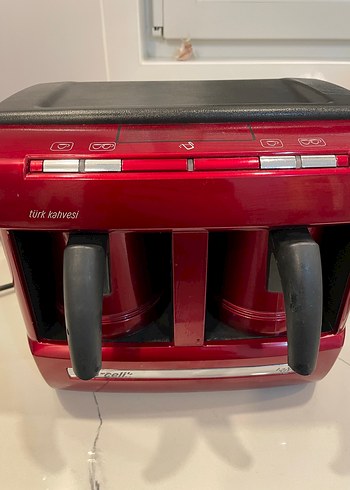Koyu Kırmızı Çift Kapaklı Kahve Makinesi - Görsel 2