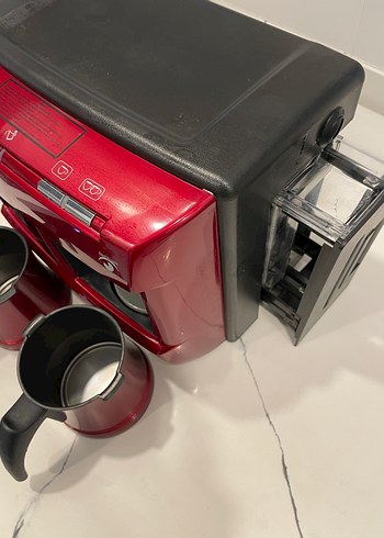 Koyu Kırmızı Çift Kapaklı Kahve Makinesi - Görsel 3