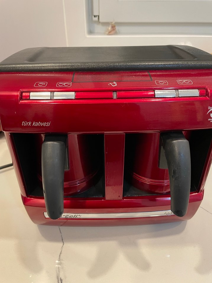 Koyu Kırmızı Çift Kapaklı Kahve Makinesi - Görsel 2